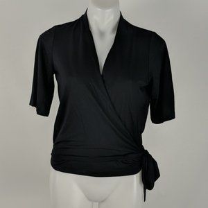 Witchery Womens Top Size 2XS XXS Short Sleeve Wrap Tie-Up V-Neck Modal Blend